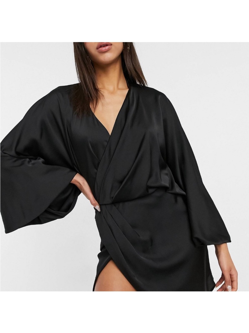 Satin Wrap Dress - Black